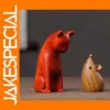 Cute Wooden Cat and Rat Figurines Set