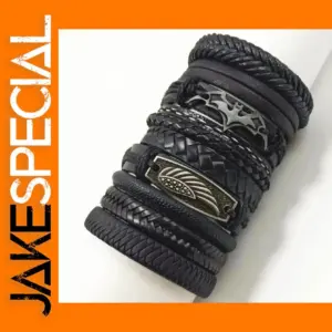 Black Evil Eye 10 Pcs Leather Bracelets Set