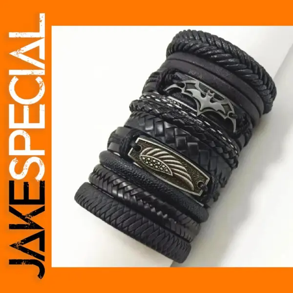 Black Evil Eye 10 Pcs Leather Bracelets Set