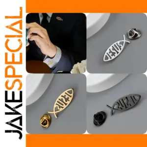 Stainless Steel Christian Fish Brooch for Men