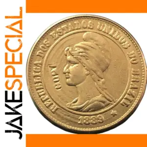 1889 Brazil 10,000 Reis Replica Gold Coin