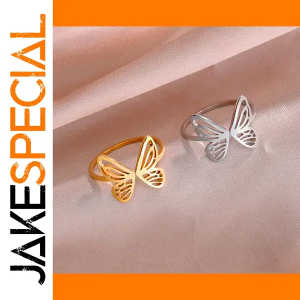 Gold Stainless Steel Butterfly Ring for Women