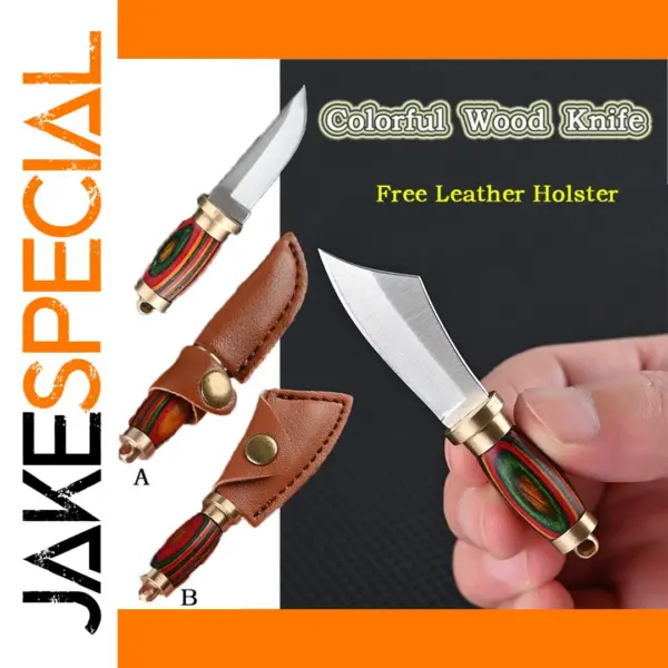 Mini Brass Wood Straight Knife with Leather Case