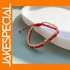 Evil Eye Beaded Bracelet with Red Crystals