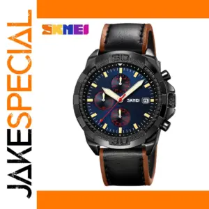 Men's Leather Strap Quartz Stopwatch Watch