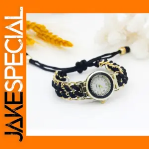 Gold Flower Hand-Knitted Wristwatch for Women
