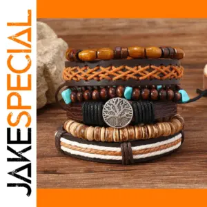 6 Piece Adjustable Leather Wrap Bracelets Set