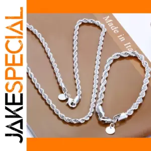 Silver Twisted Necklace and Bracelet Set