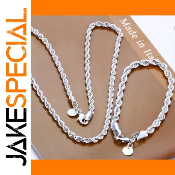 Silver Twisted Necklace and Bracelet Set