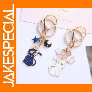 Anime Moon Cats Enamel Keychain for Couples
