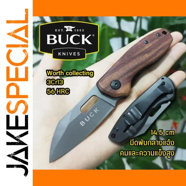 Folding Knife with 440 Steel Blade and Wood Handle