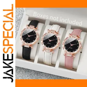 3PCS Women's Quartz Watches Set Leather Bands