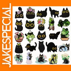 Cute Black Cat Enamel Brooch with Cactus
