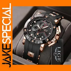 LIGE Men's Waterproof Silicone Quartz Watch