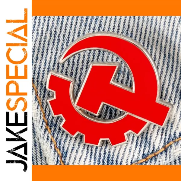 Red Sickle Hammer Badge with Hollow Out Design