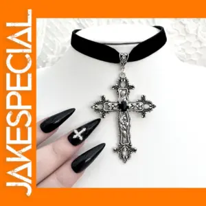 Vintage Gothic Black Velvet Choker with Cross