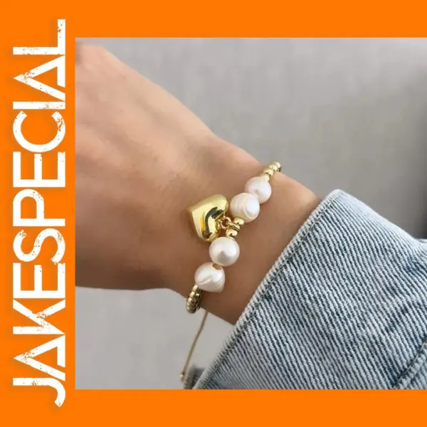 Heart Charm Bracelet with Freshwater Pearls