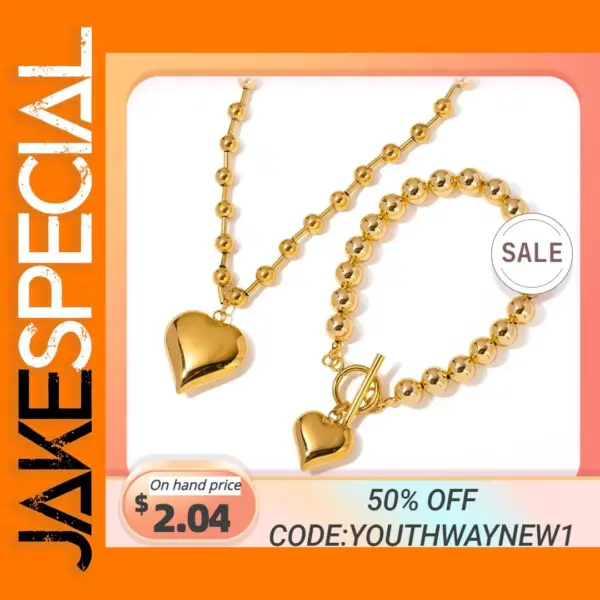 Stainless Steel Heart Bead Jewelry Set for Women