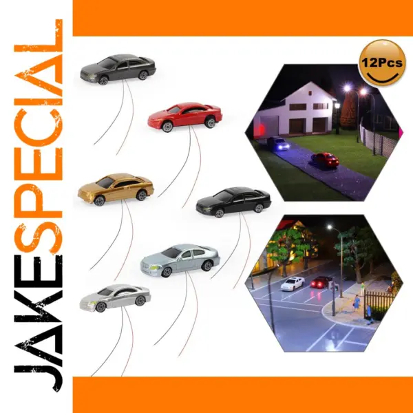 12pcs N Scale Lighted Model Cars Set