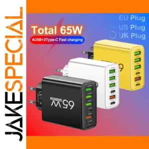 65W 6-in-1 USB and Type-C Wall Charger