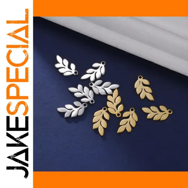 Gold Stainless Steel Leaves Charms Set of 5