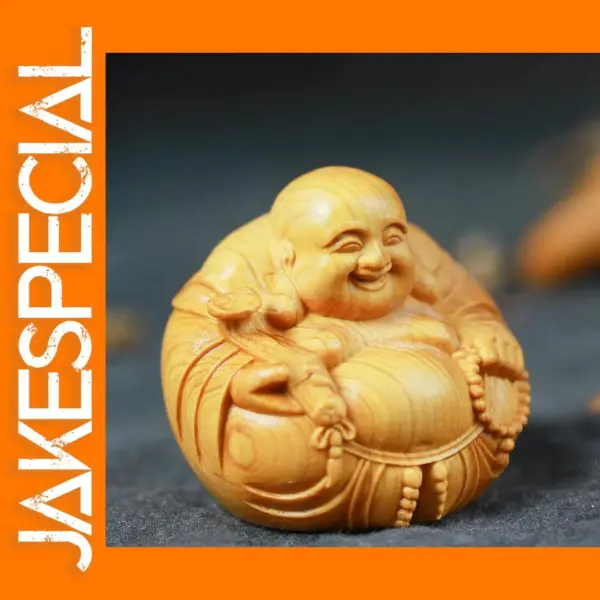 Miniature Wooden Laughing Buddha Sculpture