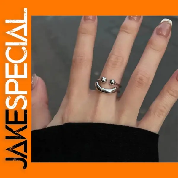 Silver Smiley Face Adjustable Ring for Women
