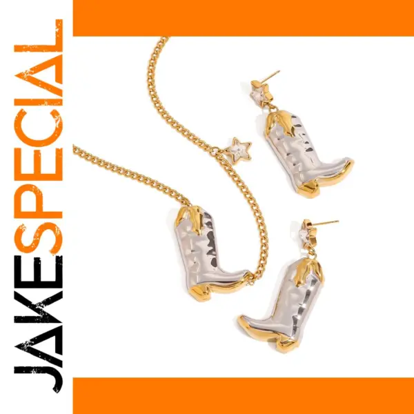 Stainless Steel Zircon Star Pendant Necklace Set