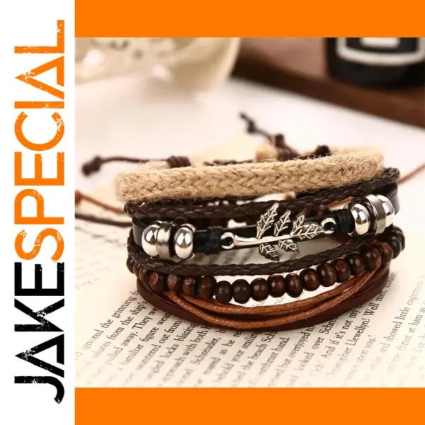 Vintage Multilayer Adjustable Leaf Leather Bracelet