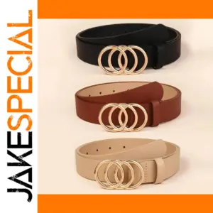 Golden Triple Ring PU Leather Belt for Women