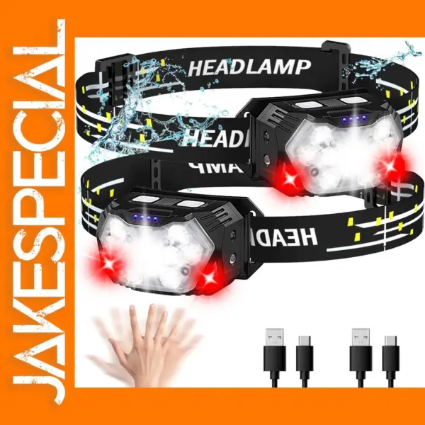 2000LM USB C Rechargeable 9 LED Headlamp
