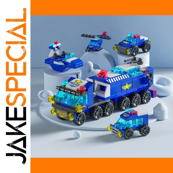 6-in-1 Building Blocks Police Fire Vehicles Set
