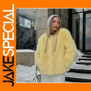 Elegant Yellow Faux Fur Winter Coat for Women