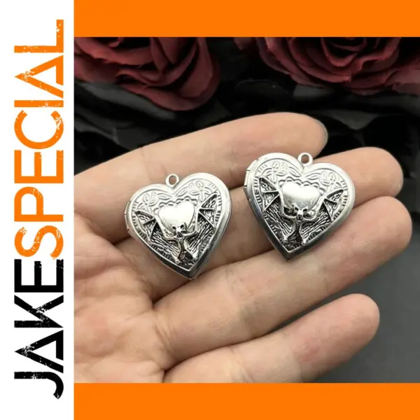 2pcs Bat Heart Locket Charms for Jewelry Making