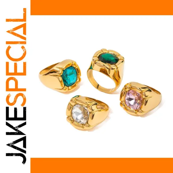 Colorful Cubic Zirconia Stainless Steel Ring