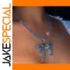 Butterfly Pendant Necklace with Rhinestone Chain