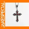 Gothic Silver Cross Necklace with Crystals