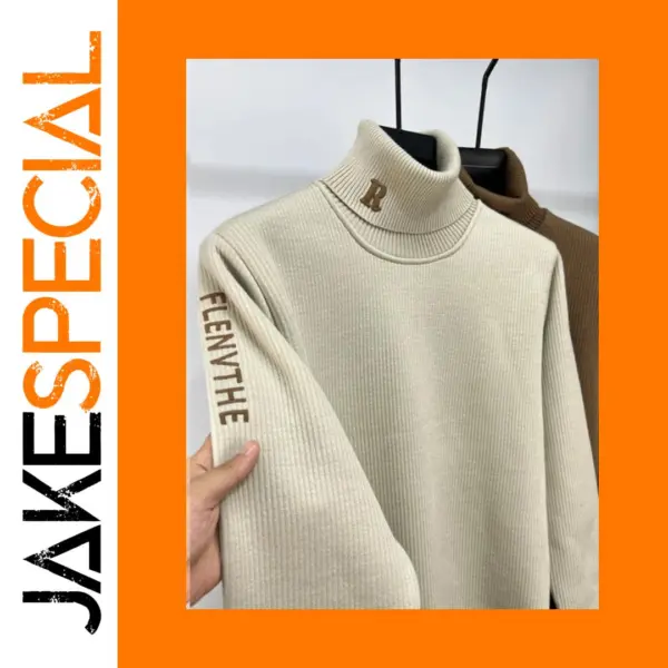 Men's Thick Embroidered Turtleneck Sweater