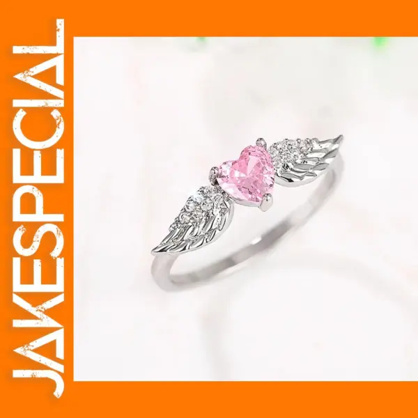Chic Angel Wing Ring with Pink Zirconia