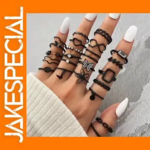 Punk Butterfly Heart Black Rings Set for Women