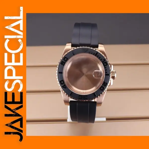 Rose Gold Men's Watch Case with Rubber Strap