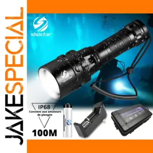 2000 Lumens IP68 Diving Flashlight with Battery