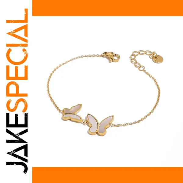 18K Gold Stainless Steel Butterfly Charm Bracelet