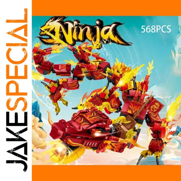 Flame Gold Dragon Mech Building Blocks Set