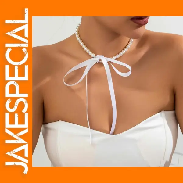 Elegant Black Ribbon Choker Necklace with Pearls