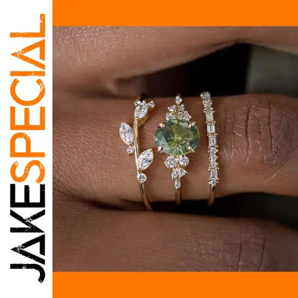 Olive Green Zirconia 3-Piece Women's Ring Set