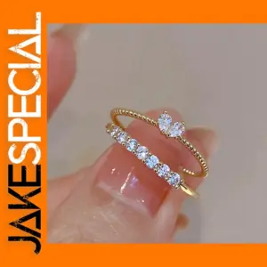 Adjustable Heart Zircon Rings for Women 2pcs
