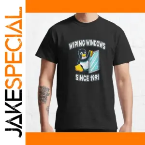 Tux Wiping Windows Graphic T-Shirt for Men