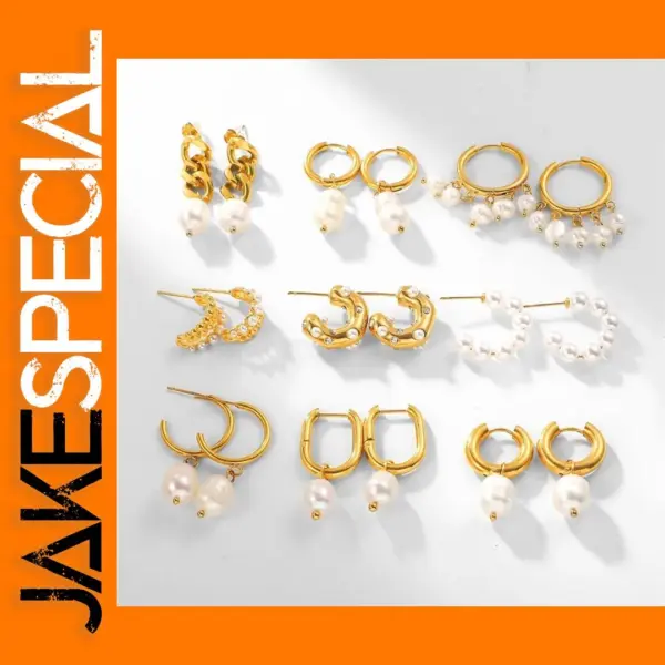 Pearl Dangle Earrings in Stainless Steel Gold Plating