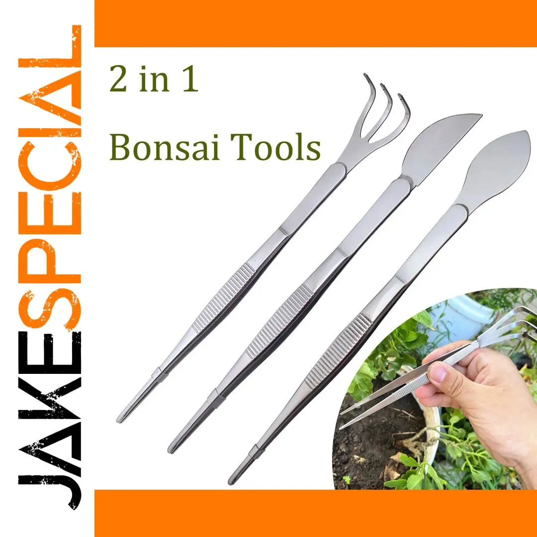 2-in-1 Stainless Steel Bonsai Rake and Tweezers 1 2-in-1 Stainless Steel Bonsai Rake and Tweezers